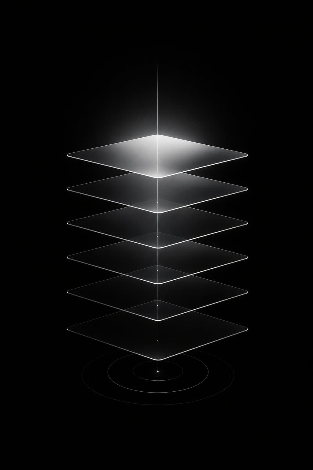 Translucent layers stacked, illuminated from above
